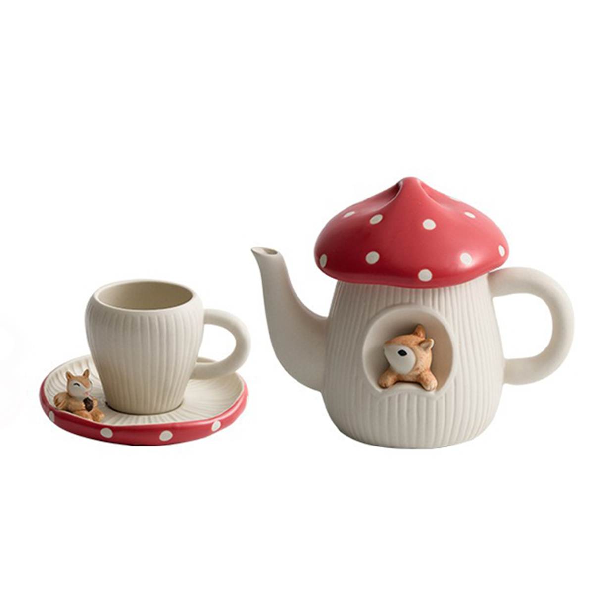 Handmade Ceramic Mug - Cute Mushroom Mug with Saucer &