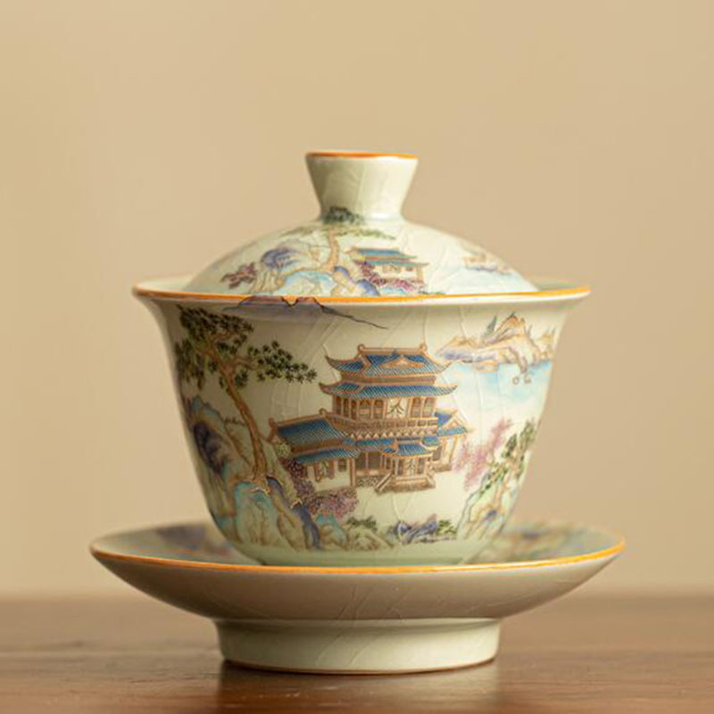 Handmade Ceramic Mug - Chinese Style Ruyao Sancai Gaiwan Kungfu