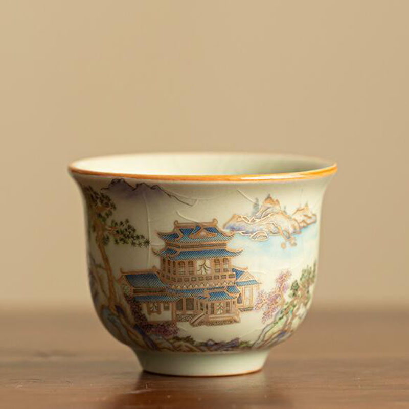 Chinese Style Ruyao Sancai Gai - Handmade Ceramic Mug 评论和价格
